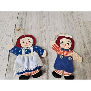 Wooden raggedy Ann Andy ornament Xmas vintage tree felt